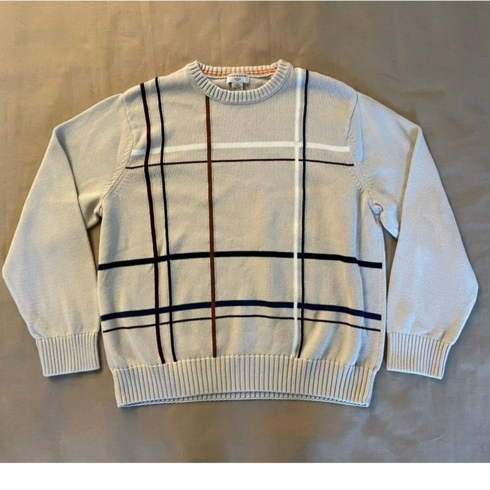Vintage Y2K Dockers Pullover Sweater Men's Sz XL Tan Geometric 100% Cotton